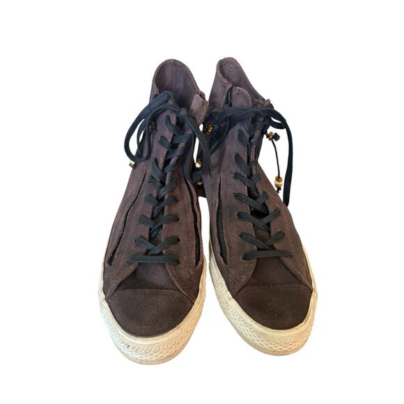 Converse All Star M 8.5 / W 10.5 Double Zip Dark Brown Suede Hi Top Sneaker - Picture 2 of 9